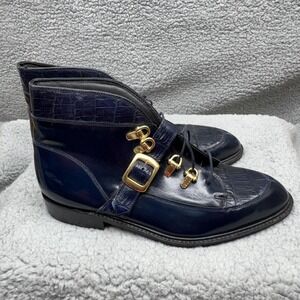 David Eden Alba Boots Mens Size 8.5 Blue Crocodile‎ Buckle Strap Chukka Italy